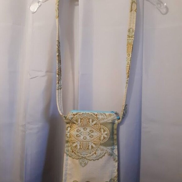New Coastal Tapestry Sling Crossbody Purse Bag Ivory Sage Blue Boho pouch purse - Picture 2 of 10